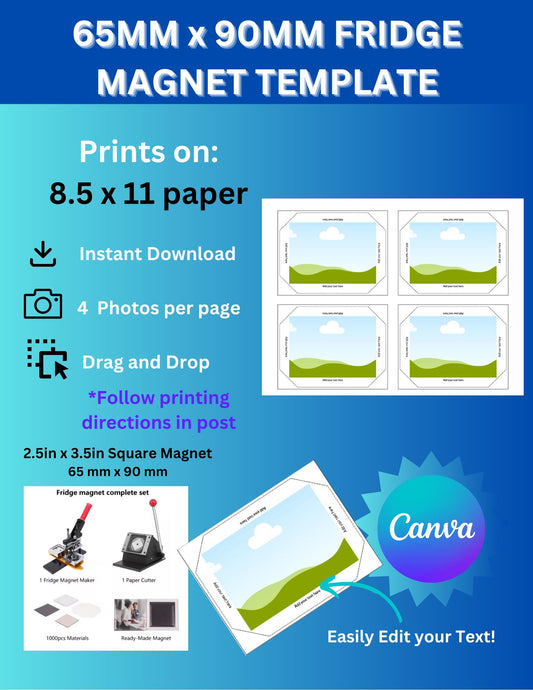 65mm x 90mm Photo Magnet Template l Fully Editable l Drag and Drop l Perfect for Starting your Magnet Business l Rectangle Machine